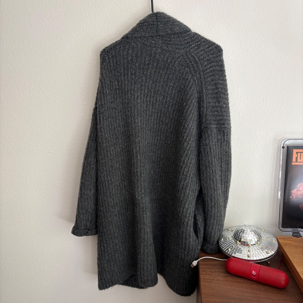 J.Crew Charcoal Grey Ribbed Fuzzy Open Front Shawl Cardigan Sweater S/M - Picture 8 of 8